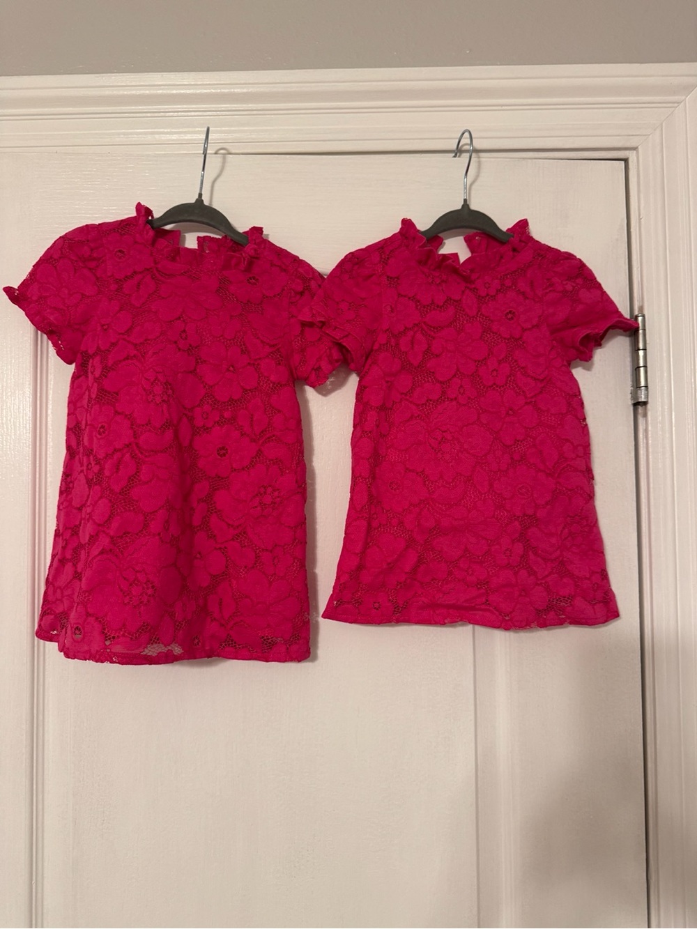 Janie and Jack Hot Pink Floral Lace Short-Sleeve Tops - size 12-18